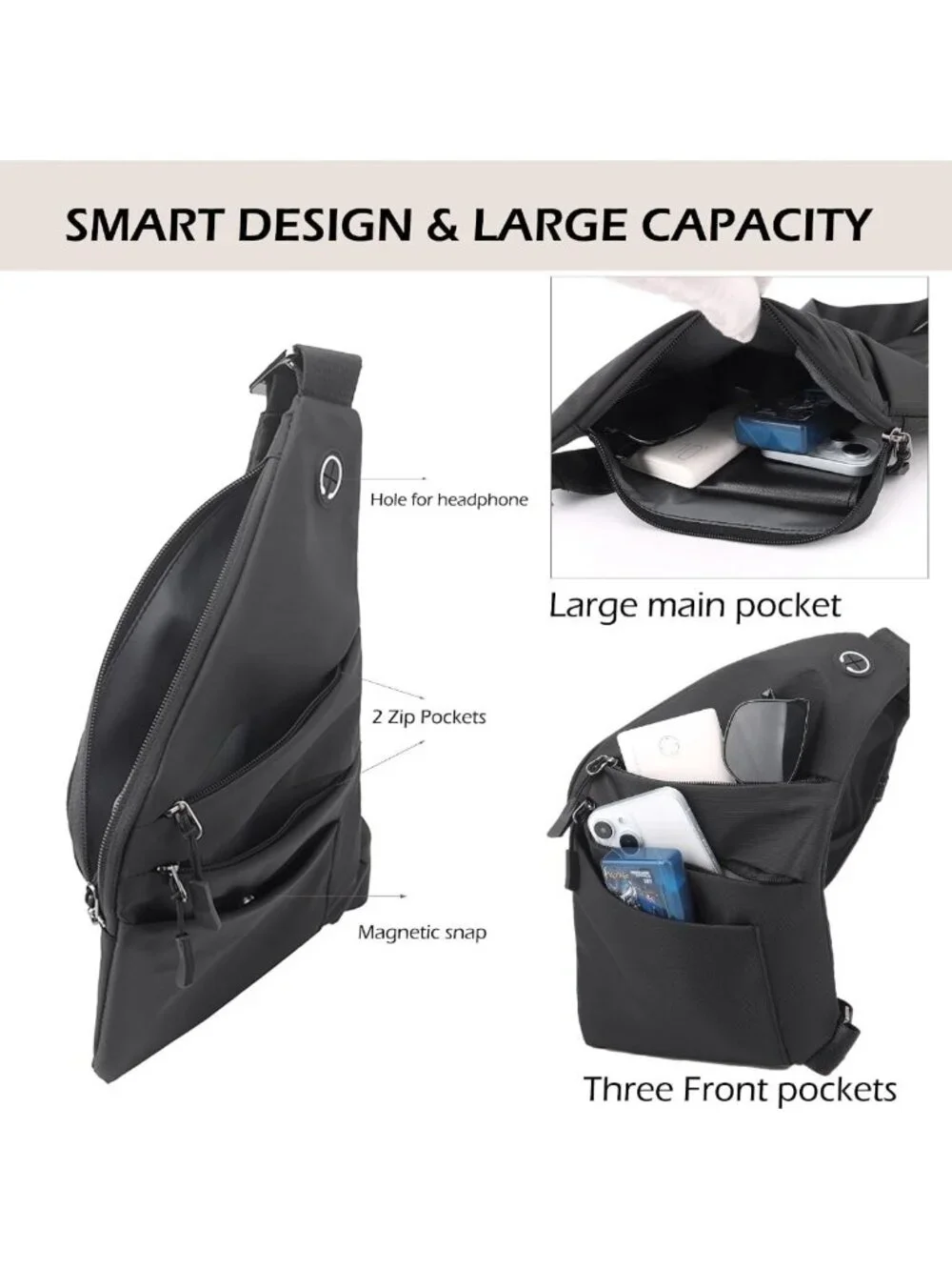 Anti-Theft Multi-Pocket Crossbody Bag for Women & Men, Slim RFID Sling Bag